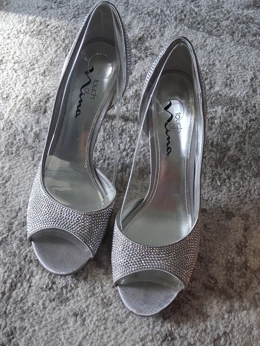 Touch of Nina Silver Crystal Peep-Toe Heels
